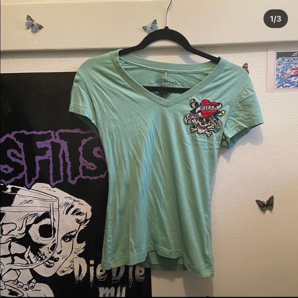 #Edhardy Green vintage v neck